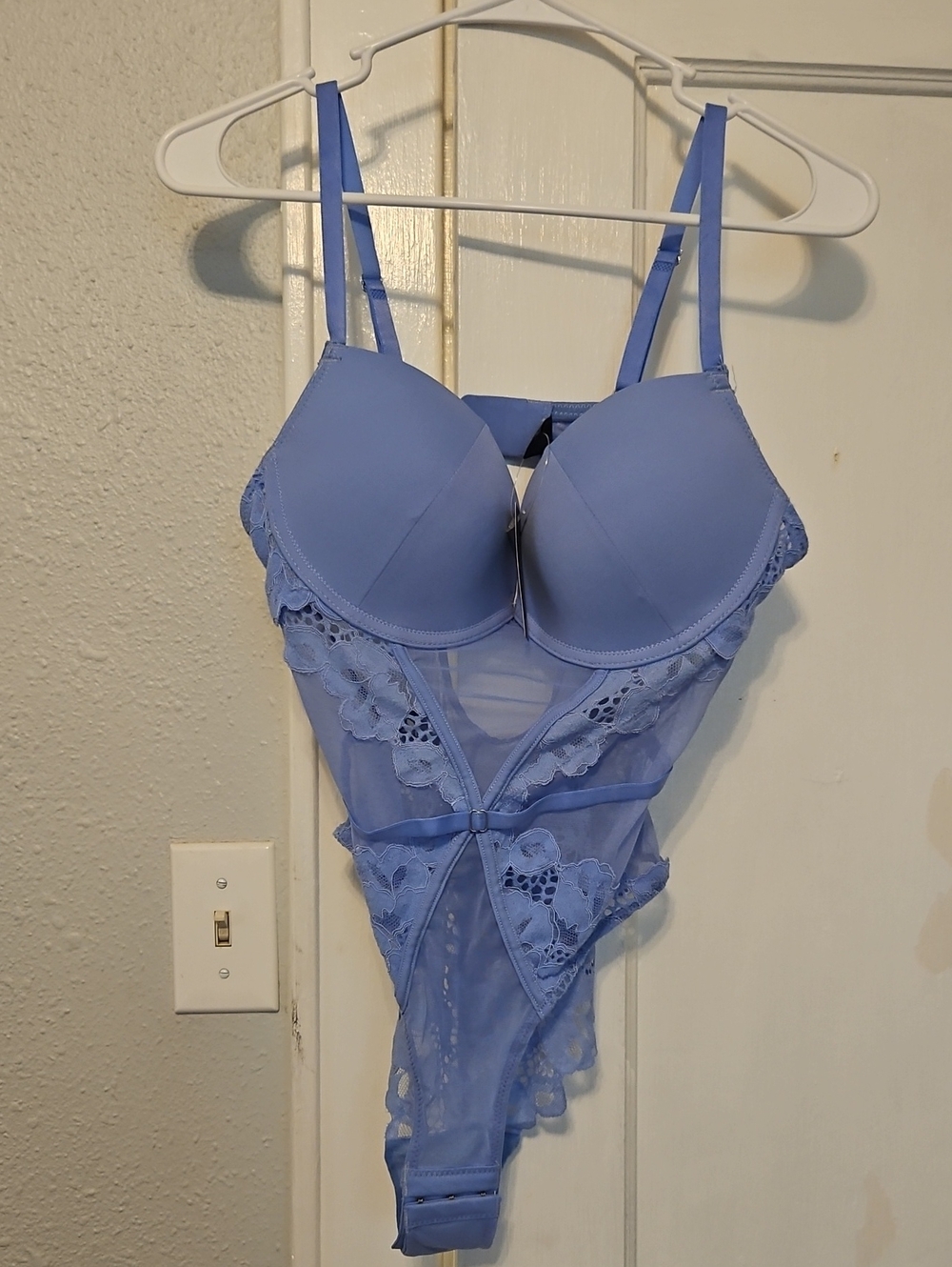 Youmita Light Blue Lace & Mesh Bodysuit Teddy